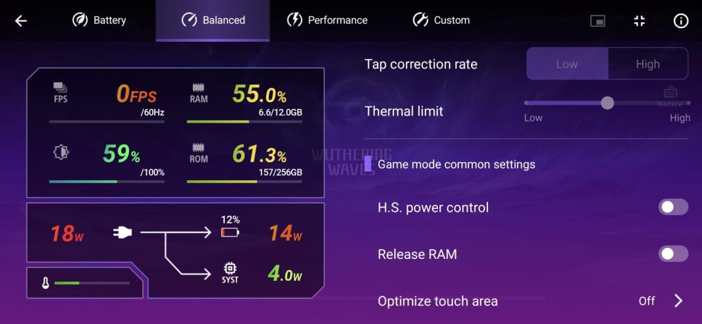 เมนู Game Mode ที่เห็นการชาร์จเข้าแบตกับใช้งานระบบชัดเจน