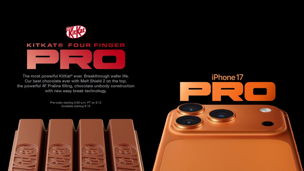 KitKat กัด iPhone 17 Pro แบบขำ ๆ ด้วยเวเฟอร์ "Four Finger Pro"