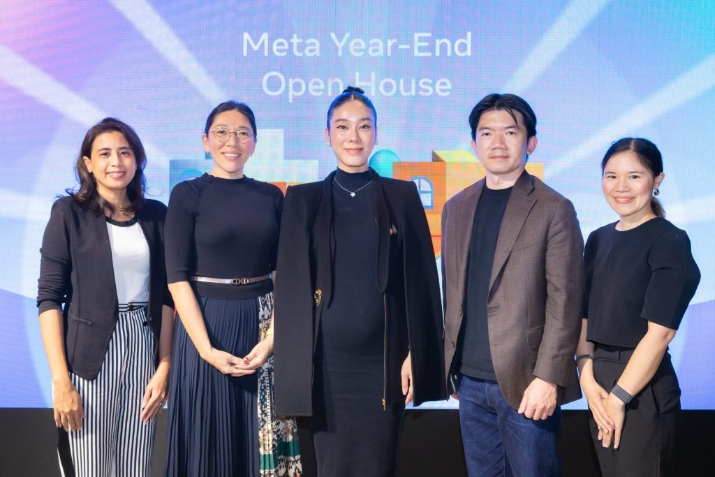 Meta โดย นางสาวไคลีย์ มูนนี่ Lead: Government, Politics, and Advocacy: ANZ, Emerging APAC, North Asia (GPAC) (ที่ 2 จากซ้าย) พร้อมด้วย นายยิ่งยศ ลีชัยอนันต์ หัวหน้าฝ่ายนโยบายสาธารณะ Facebook ประเทศไทย (ที่ 4 จากซ้าย) และ นางสาวอิง ศิริกุลบดี ผู้จัดการฝ่ายนโยบายสาธารณะ Facebook ประเทศไทย (ที่ 5 จากซ้าย) นางสาวสุชาดา ซาง แทนทรัพย์ เลขานุการรัฐมนตรีว่าการกระทรวงดิจิทัลเพื่อเศรษฐกิจและสังคม (ที่ 3 จากซ้าย)