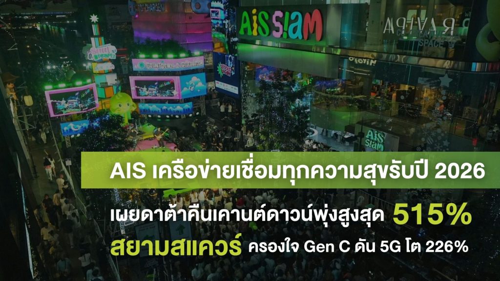 AIS เผยยอดดาต้าคืนเคานต์ดาวน์ปีใหม่ 2569 พุ่งสูงสุด 515% ดันเทรนด์ Digital-First เต็มรูปแบบ
