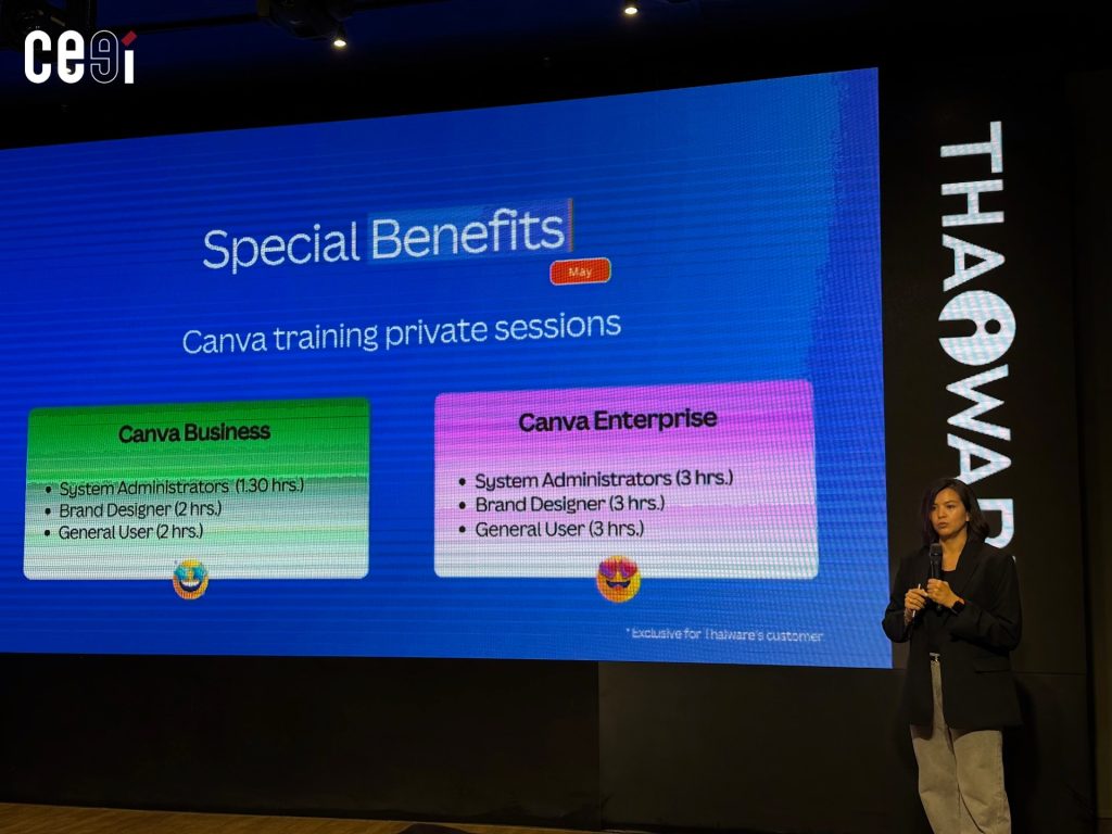 คุณสุดาพร รอดประเสริฐ ผู้ช่วยผู้จัดการฝ่ายขายของ Thaiware อธิบายประโยชน์ของการซื้อ Canva ผ่านไทยแวร์