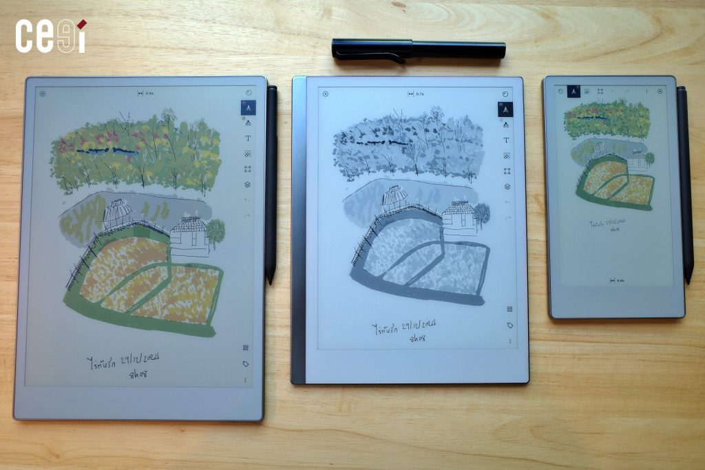 (ซ้าย) reMarkable Paper Pro, reMarkable 2 และ reMarkable Paper Pro Move