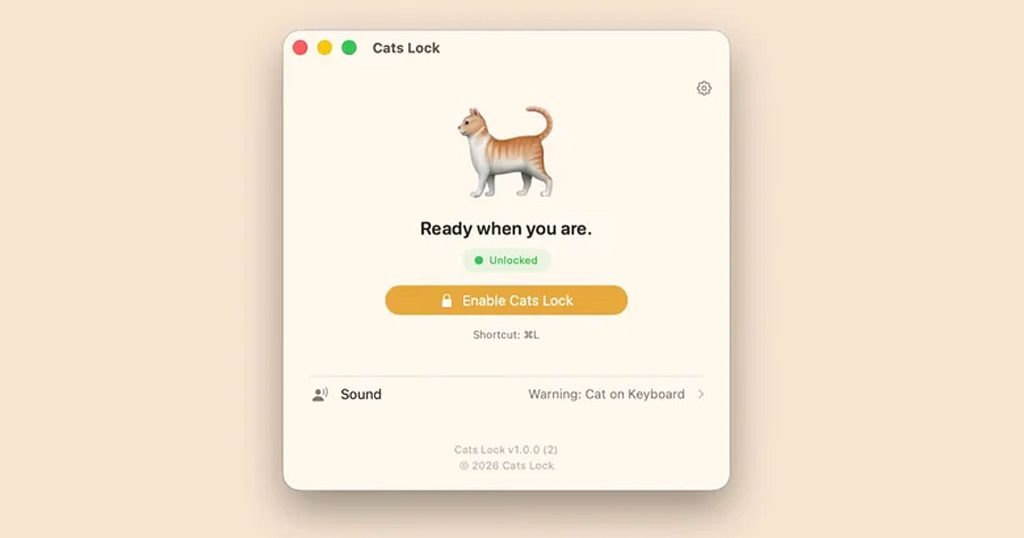 Cats Lock แอปฯ ล็อกคีย์บอร์ดสำหรับทาสแมว หมดปัญหาเจ้าเหมียวเดินเหยียบแป้น (macOS)