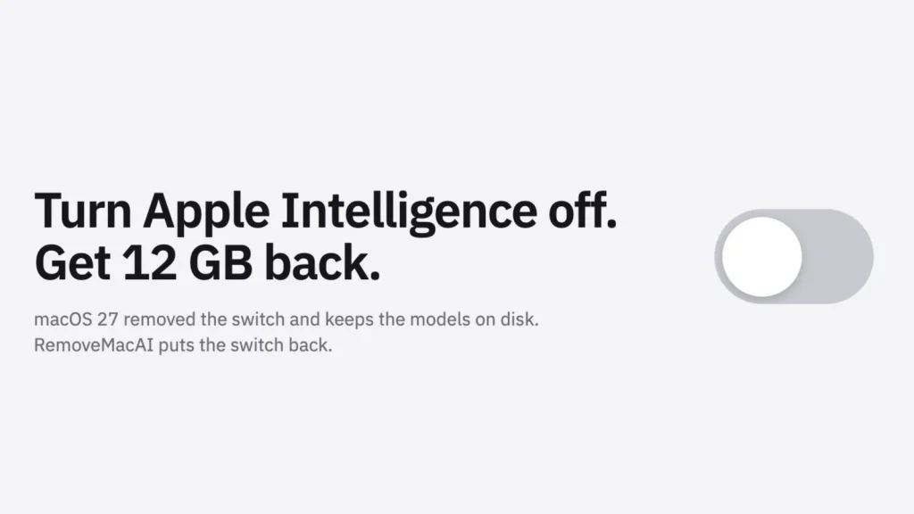 RemoveMacAI เครื่องมือช่วยลบ Apple Intelligence ออกจาก Mac คืนพื้นที่กว่า 12GB